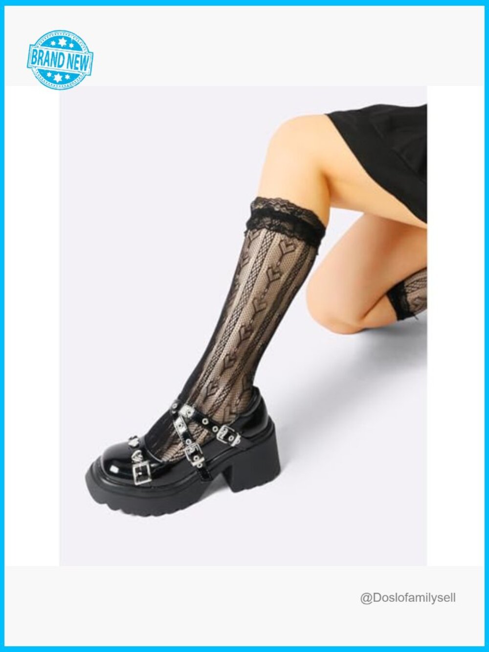 Chunky Platform Mary Janes with Heart Buckle, Round Toe, Y2K Goth Lolita - Picture 4 of 7